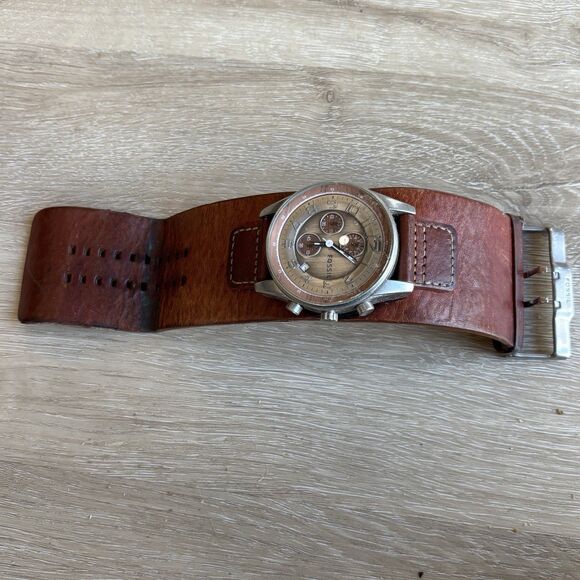Vintage Fossil Chronograph Watch Leather Cuff Band Repair Lot AS-IS Scratch - Picture 5 of 12